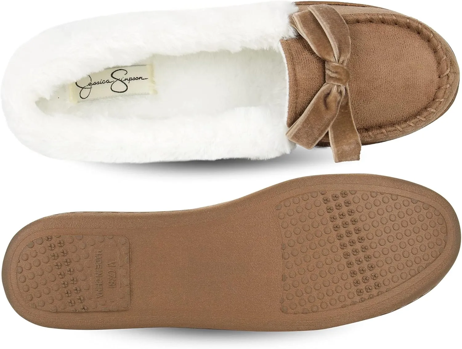 Jessica Simpson Women's Micro Suede Moccasin Indoor Outdoor Slipper Shoe