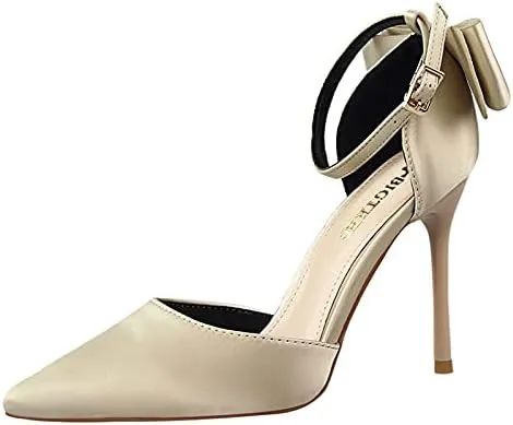 JiangWei Shu Women's High Heel Sandal Satin Bow Knot Pointed Toe Party Shoes