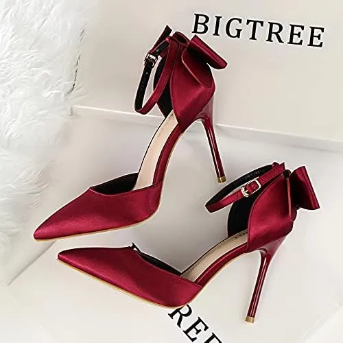 JiangWei Shu Women's High Heel Sandal Satin Bow Knot Pointed Toe Party Shoes