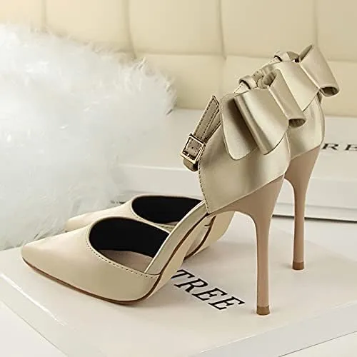 JiangWei Shu Women's High Heel Sandal Satin Bow Knot Pointed Toe Party Shoes