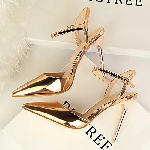 JiangWei Shu Women's High Heeled Sandal Ankle Strap Pointed Toe Party Wedding Dress Shoes