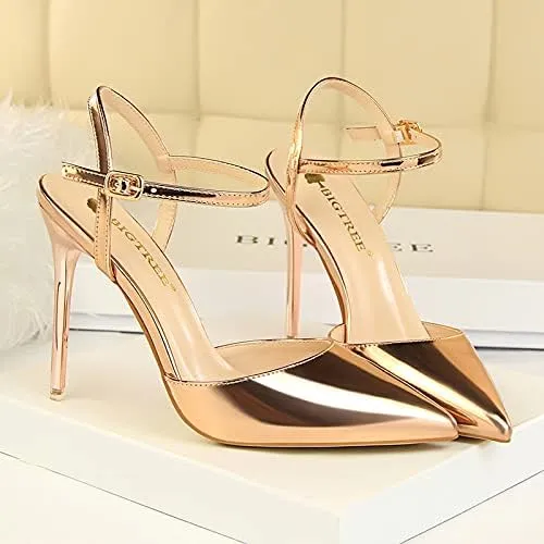 JiangWei Shu Women's High Heeled Sandal Ankle Strap Pointed Toe Party Wedding Dress Shoes