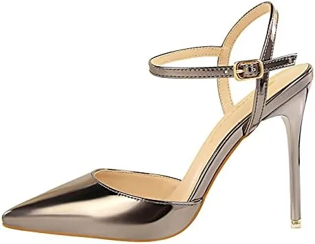 JiangWei Shu Women's High Heeled Sandal Ankle Strap Pointed Toe Party Wedding Dress Shoes