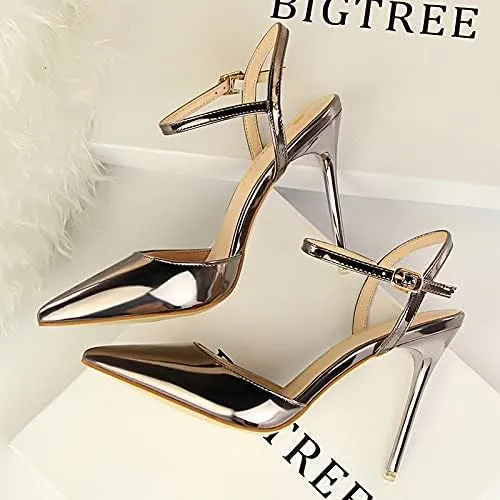 JiangWei Shu Women's High Heeled Sandal Ankle Strap Pointed Toe Party Wedding Dress Shoes