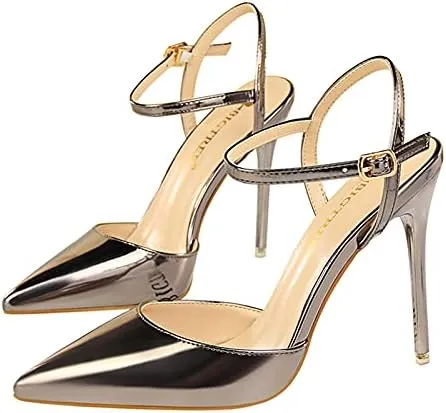 JiangWei Shu Women's High Heeled Sandal Ankle Strap Pointed Toe Party Wedding Dress Shoes