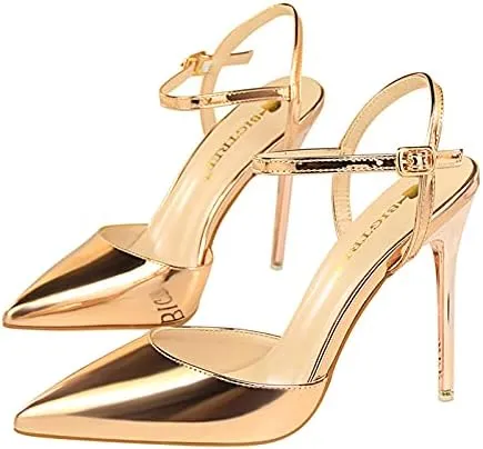 JiangWei Shu Women's High Heeled Sandal Ankle Strap Pointed Toe Party Wedding Dress Shoes