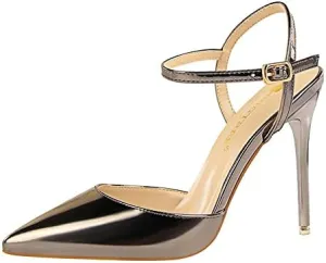 JiangWei Shu Women's High Heeled Sandal Ankle Strap Pointed Toe Party Wedding Dress Shoes