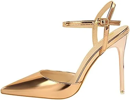JiangWei Shu Women's High Heeled Sandal Ankle Strap Pointed Toe Party Wedding Dress Shoes