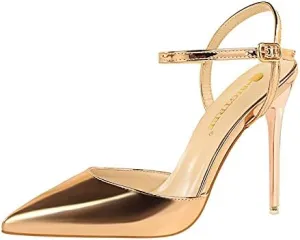 JiangWei Shu Women's High Heeled Sandal Ankle Strap Pointed Toe Party Wedding Dress Shoes