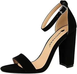 JiangWei Shu Women's Open Toe Heeled Sandal Chunky Heels Party Dress Shoes