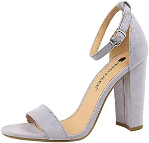 JiangWei Shu Women's Open Toe Heeled Sandal Chunky Heels Party Dress Shoes