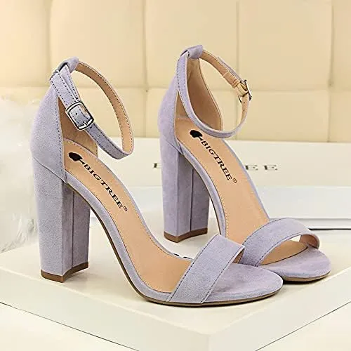 JiangWei Shu Women's Open Toe Heeled Sandal Chunky Heels Party Dress Shoes