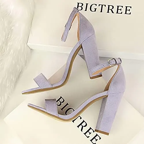 JiangWei Shu Women's Open Toe Heeled Sandal Chunky Heels Party Dress Shoes