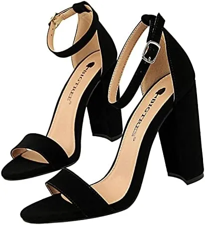 JiangWei Shu Women's Open Toe Heeled Sandal Chunky Heels Party Dress Shoes