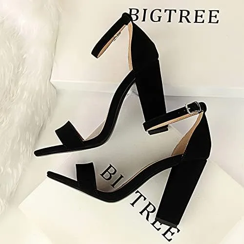 JiangWei Shu Women's Open Toe Heeled Sandal Chunky Heels Party Dress Shoes