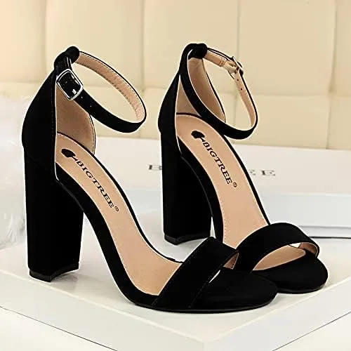 JiangWei Shu Women's Open Toe Heeled Sandal Chunky Heels Party Dress Shoes