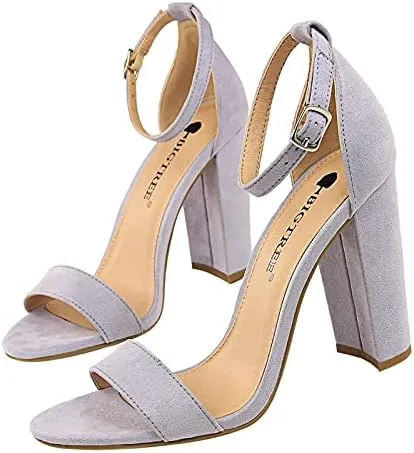 JiangWei Shu Women's Open Toe Heeled Sandal Chunky Heels Party Dress Shoes