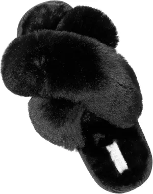 JIASUQI Women's Open Toe Slippers Fuzzy Fluffy House Slippers for Women Cozy Criss Cross Furry Slides Slippers