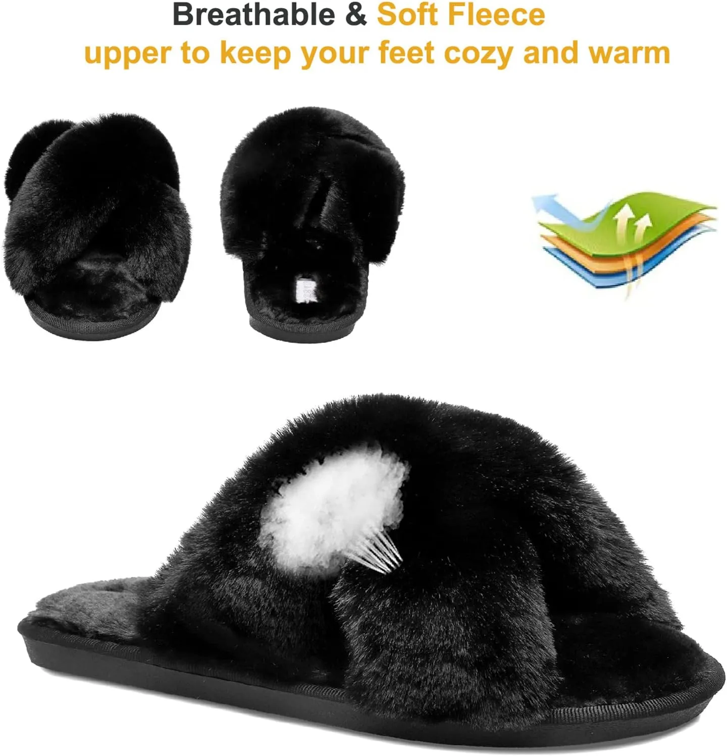 JIASUQI Women's Open Toe Slippers Fuzzy Fluffy House Slippers for Women Cozy Criss Cross Furry Slides Slippers