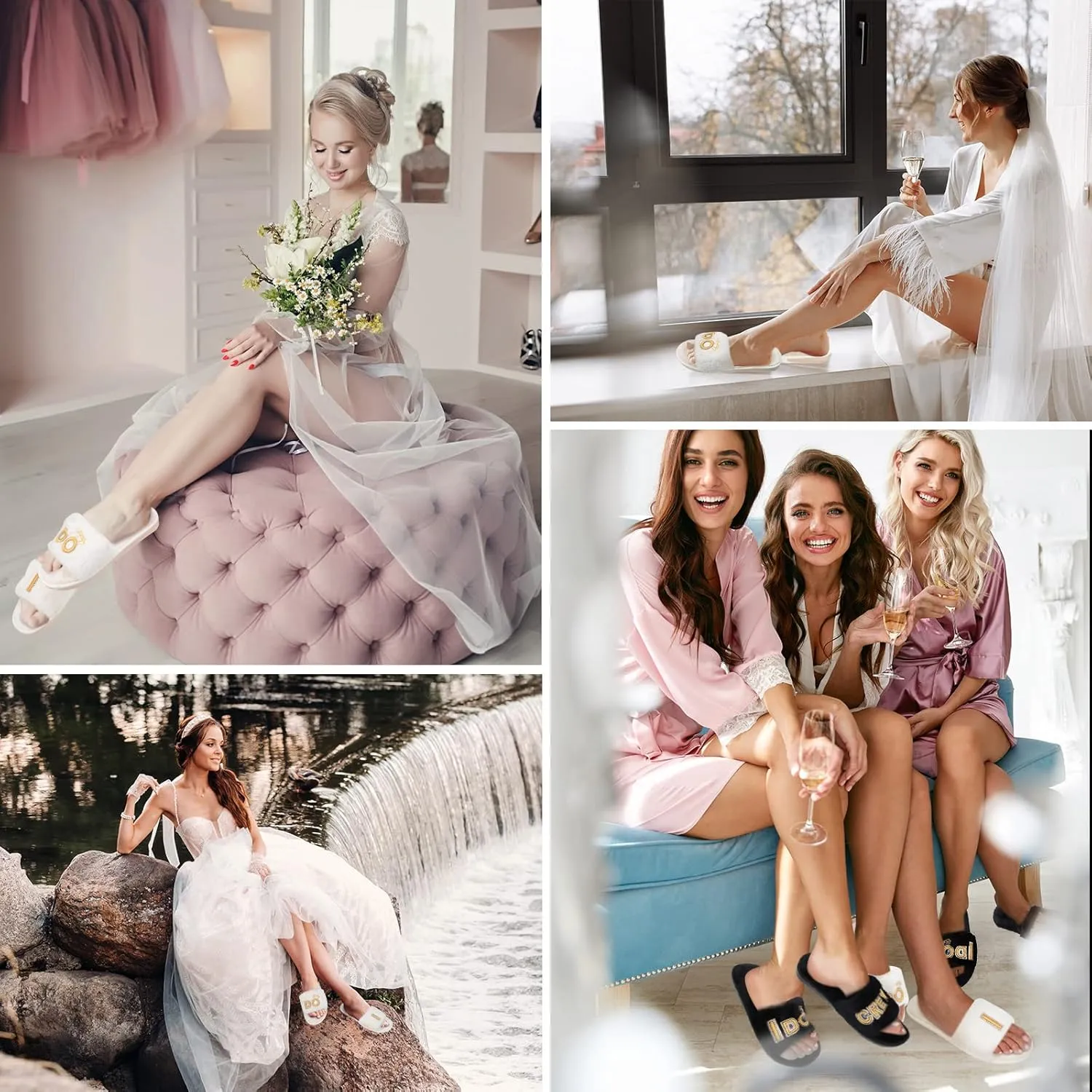 Jiuguva 6 Pairs Wedding Slippers Fuzzy I Do and I Do Crew Slipper Maid and Matron of Honor Slipper for Bride Bridesmaid Gifts for Wedding Day Bridal Shower Bachelorette Party