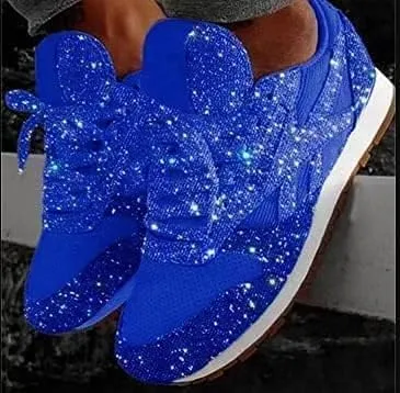 Jonuiony Women's Fashion Casual Breathable Crystal Bling Lace Up Sport Shoes Sneakers