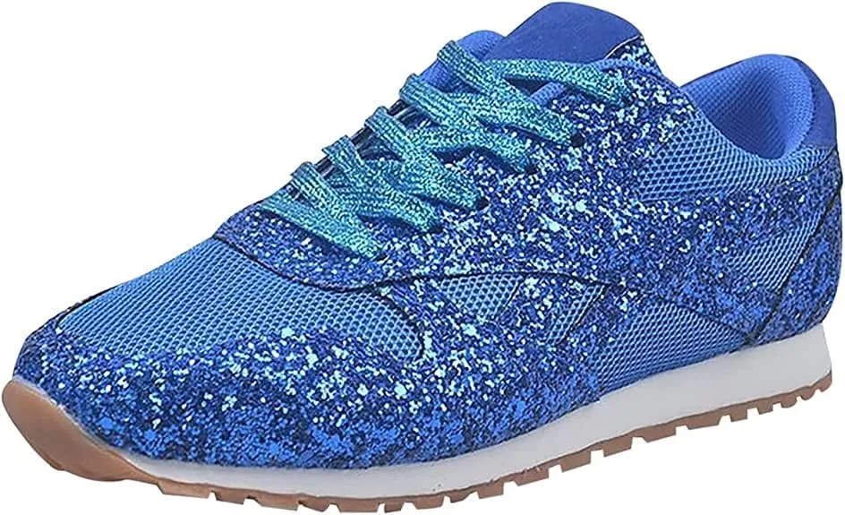 Jonuiony Women's Fashion Casual Breathable Crystal Bling Lace Up Sport Shoes Sneakers