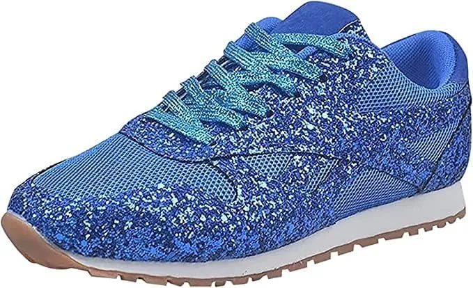 Jonuiony Women's Fashion Casual Breathable Crystal Bling Lace Up Sport Shoes Sneakers