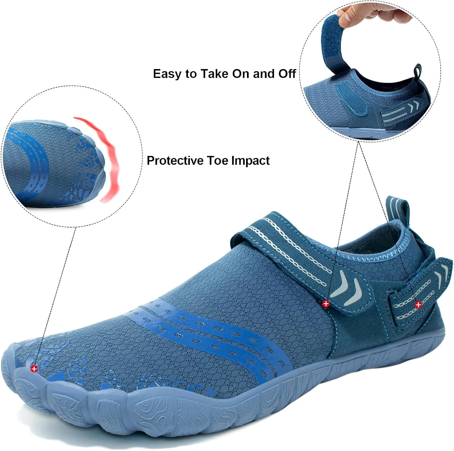 Josaywin Water Shoes for Men Quick Dry Wide Toe Aqua Shoes Adjustable Barefoot Sock for Swim Beach River Pool Surf