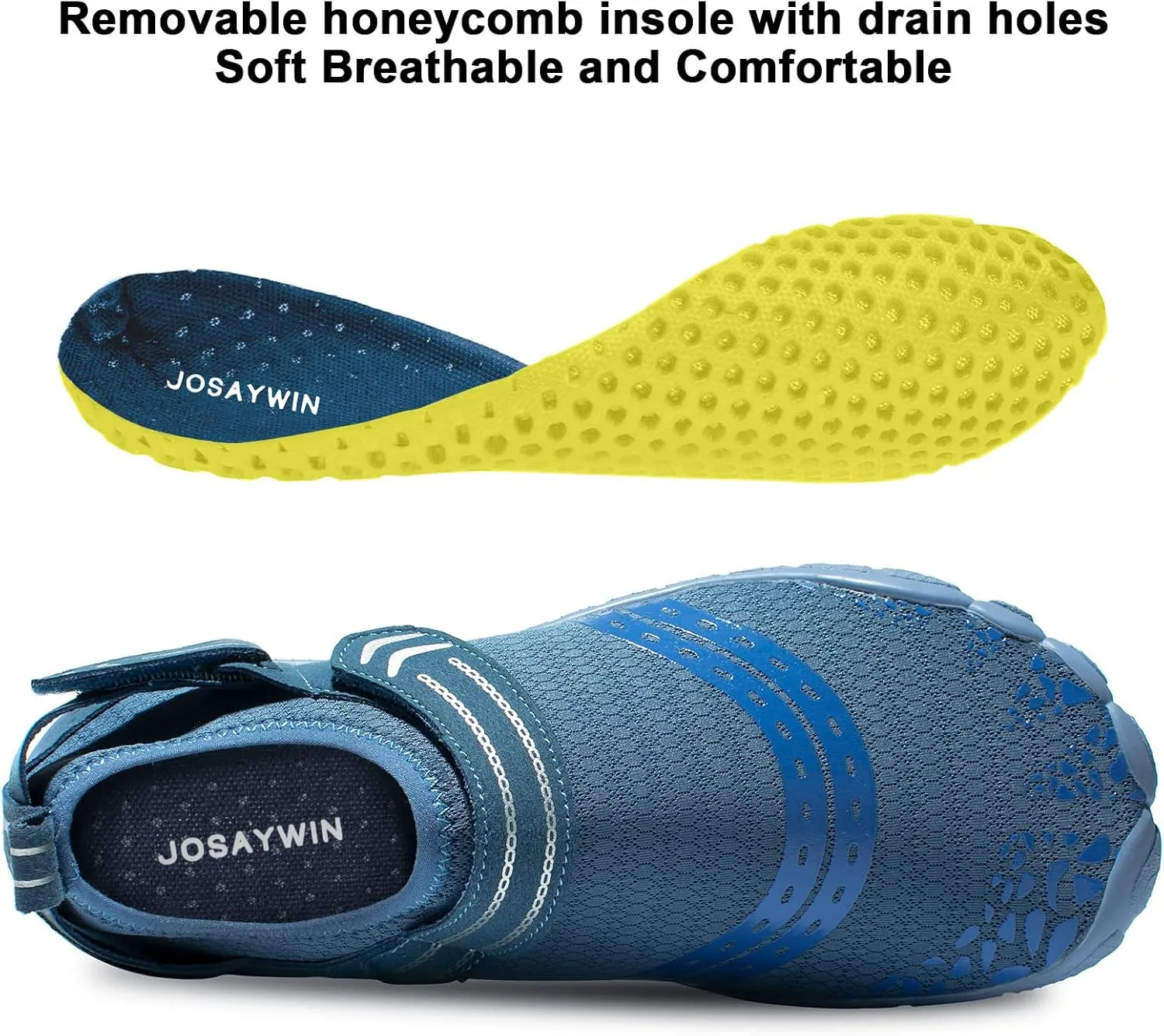 Josaywin Water Shoes for Men Quick Dry Wide Toe Aqua Shoes Adjustable Barefoot Sock for Swim Beach River Pool Surf