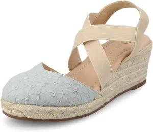 Journee Womens cushioned footbeds Ashlee wedge heel espadrille sandal soft fabric uppers ankle strap sandal round-toe