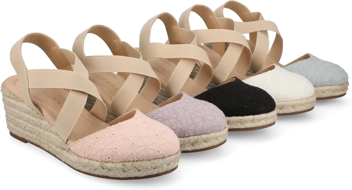 Journee Womens cushioned footbeds Ashlee wedge heel espadrille sandal soft fabric uppers ankle strap sandal round-toe