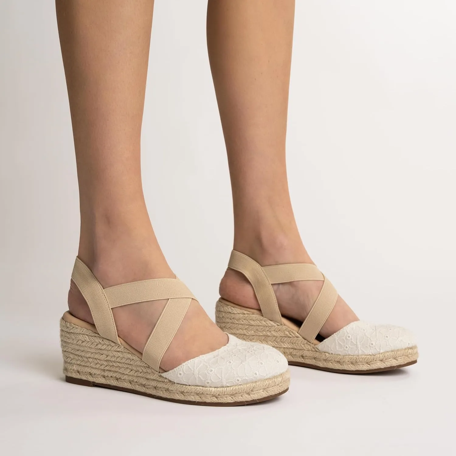 Journee Womens cushioned footbeds Ashlee wedge heel espadrille sandal soft fabric uppers ankle strap sandal round-toe