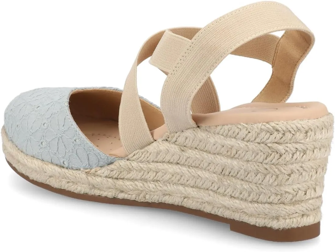 Journee Womens cushioned footbeds Ashlee wedge heel espadrille sandal soft fabric uppers ankle strap sandal round-toe
