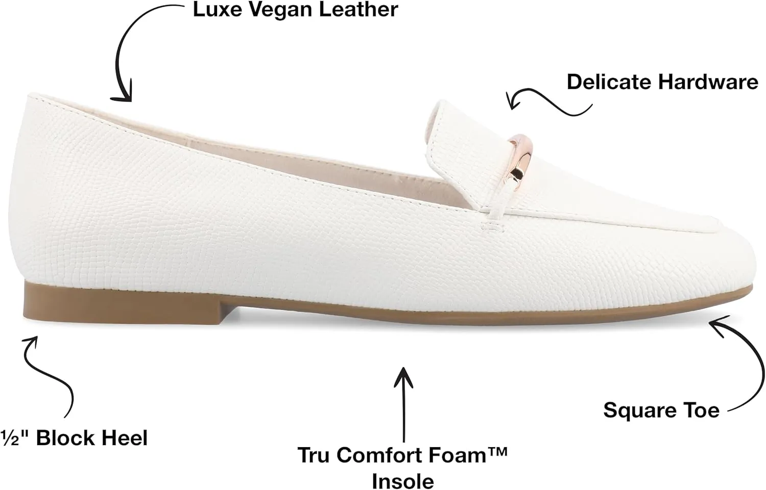 Journee Womens Loafer Flat Notched Topline Square Toe Slip-On Block Heel - Wrenn Casual Dress Shoe