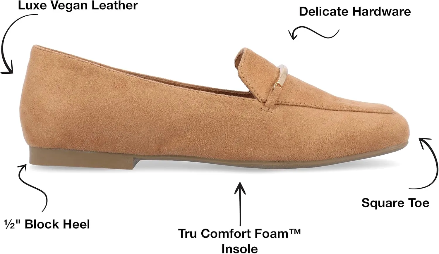Journee Womens Loafer Flat Notched Topline Square Toe Slip-On Block Heel - Wrenn Casual Dress Shoe