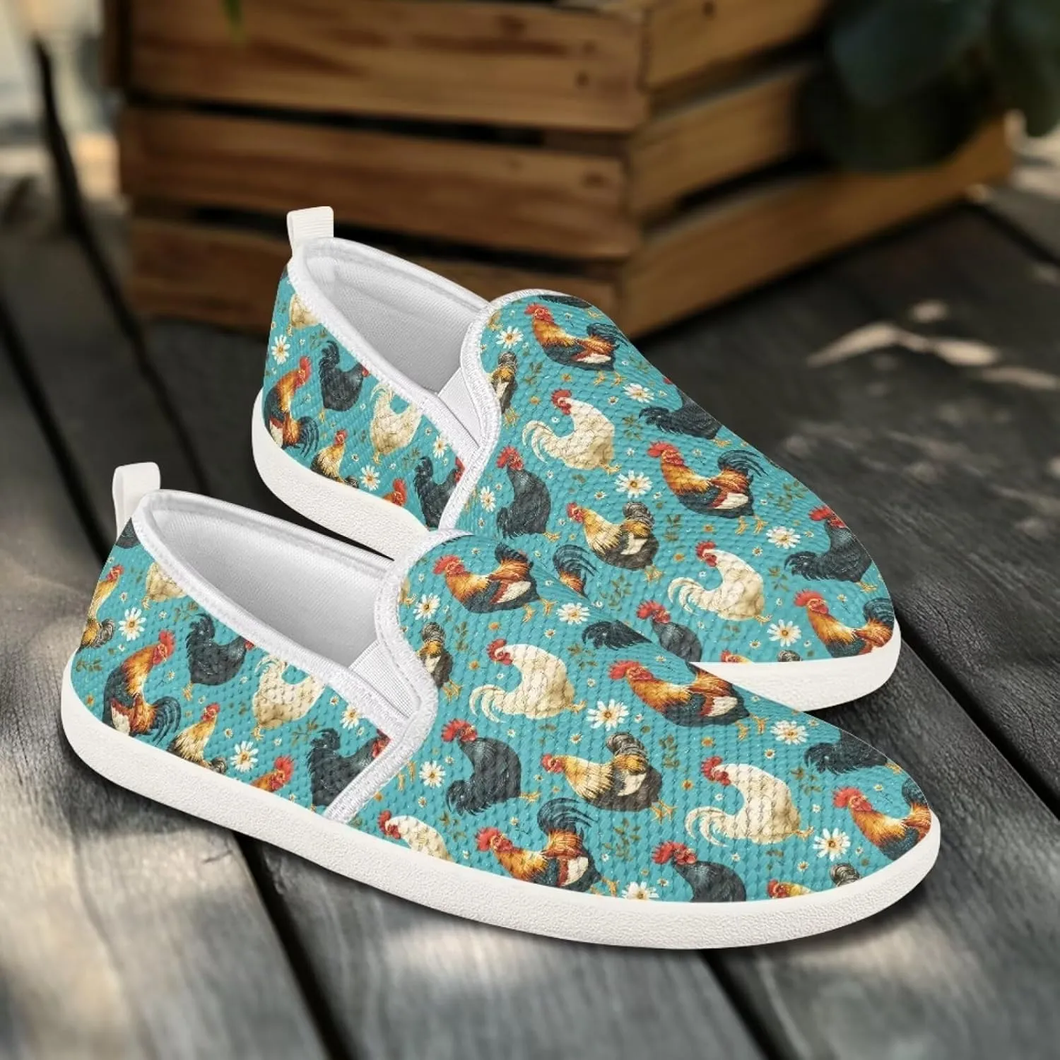 JoyLamoria Women's Ladybug and Daisy Rainbow Print Flats Shoes Leisure Shoes Slip On Work Shoes Comfort Walking Shoes for Travel