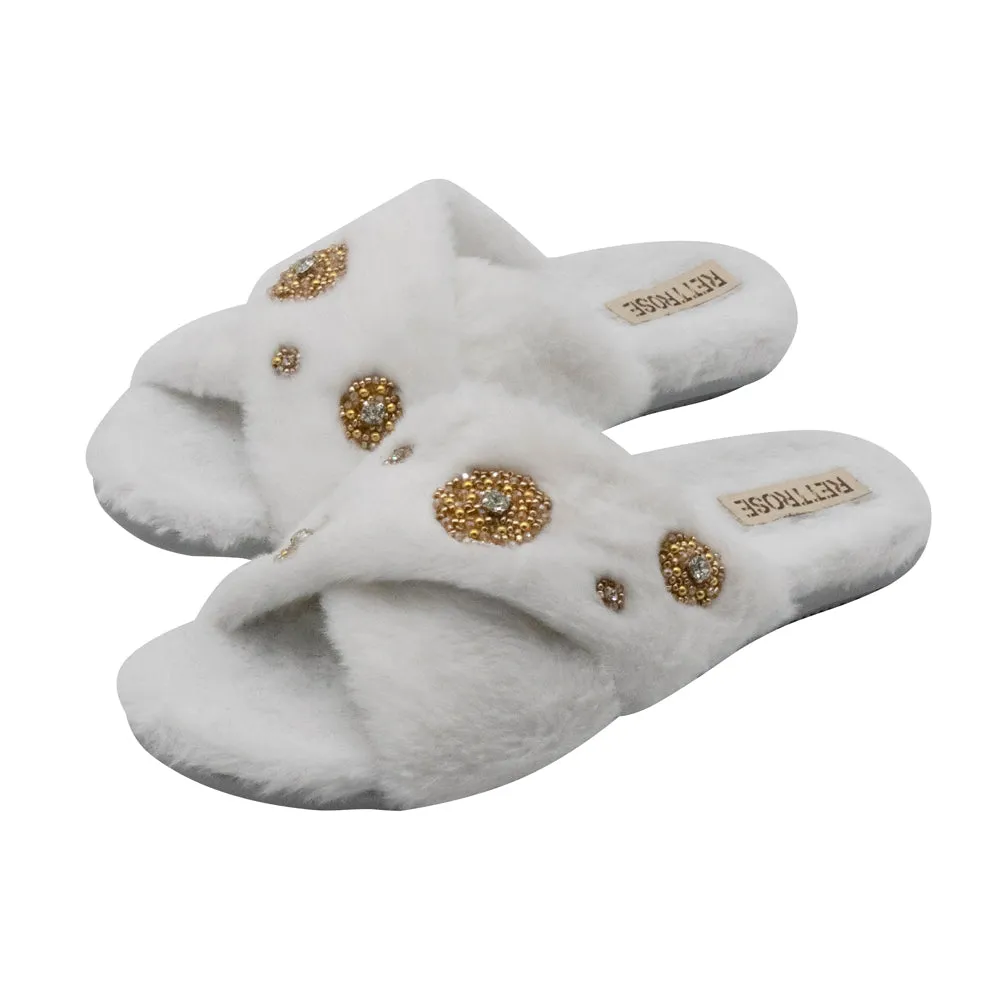 Juliette Cream Luxury Plush Diamanté Embellished Handmade Slipper