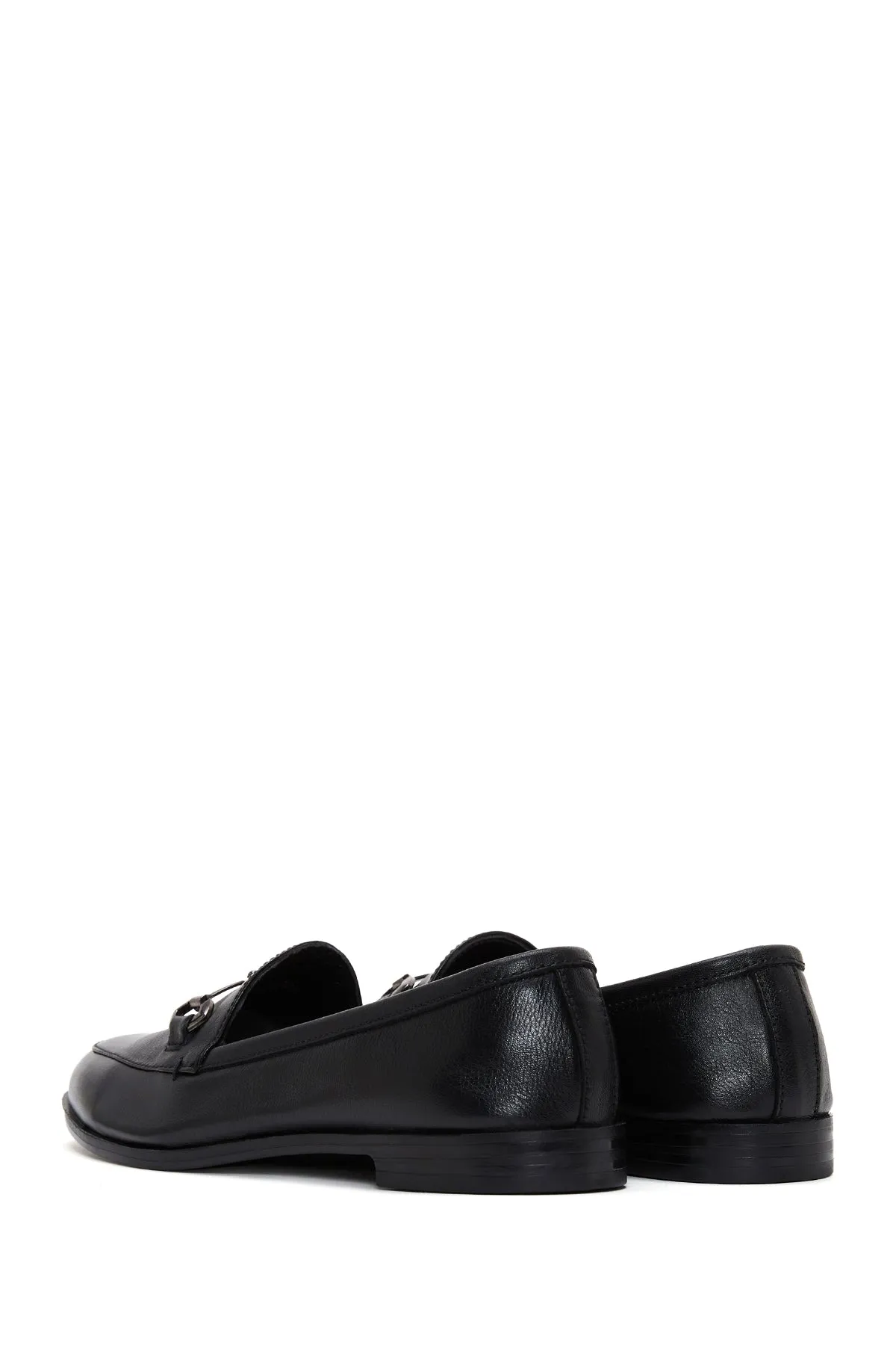 Kadın Siyah Deri Tokalı Klasik Loafer