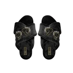 Katie Charcoal Luxury Plush Diamanté Heart Embellished Handmade Slipper