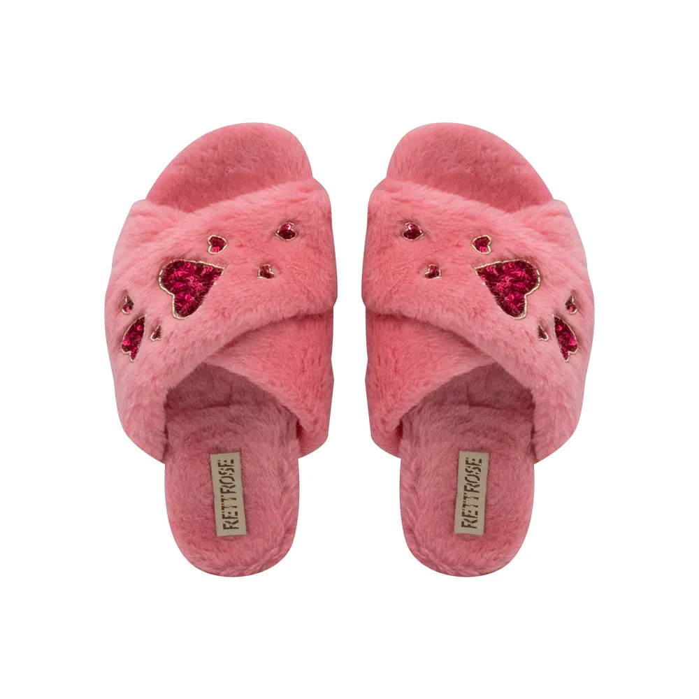 Kaylee Pink Luxury Plush Diamanté Embellished Handmade Slipper