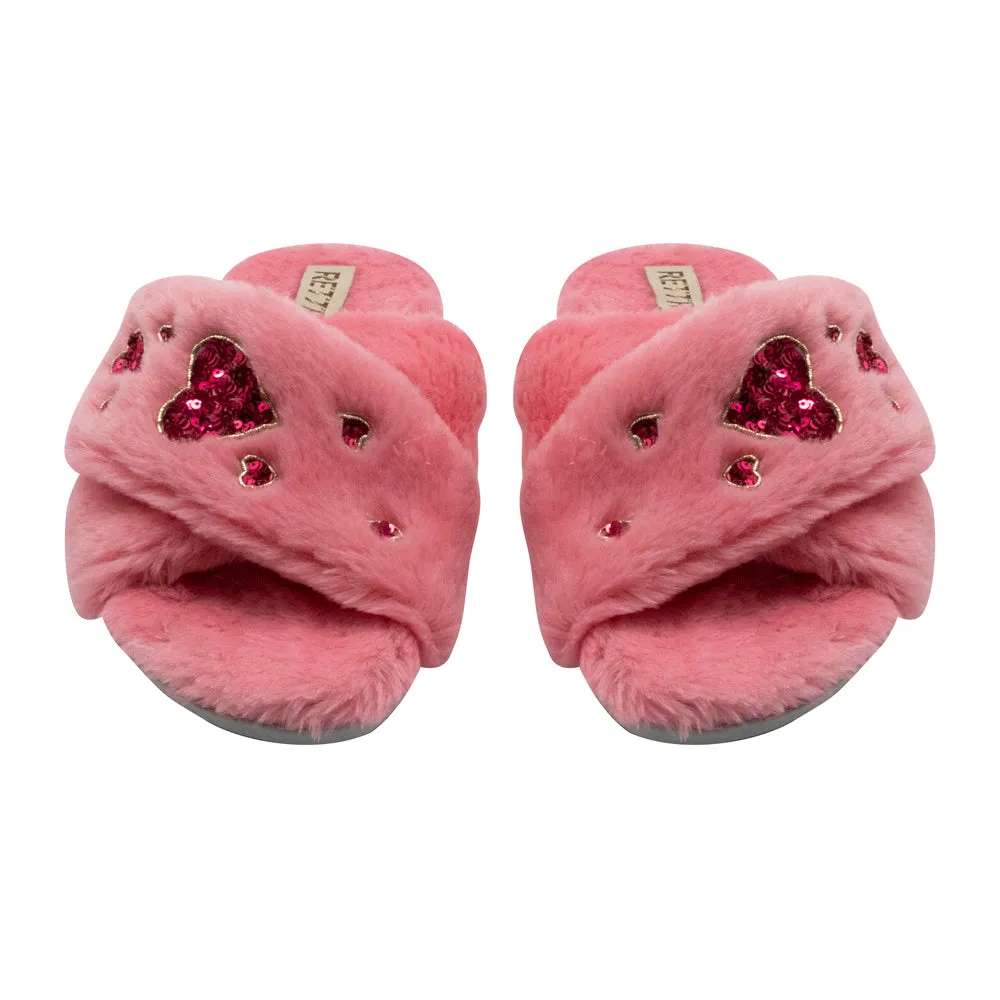 Kaylee Pink Luxury Plush Diamanté Embellished Handmade Slipper