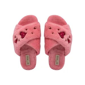 Kaylee Pink Luxury Plush Diamanté Embellished Handmade Slipper
