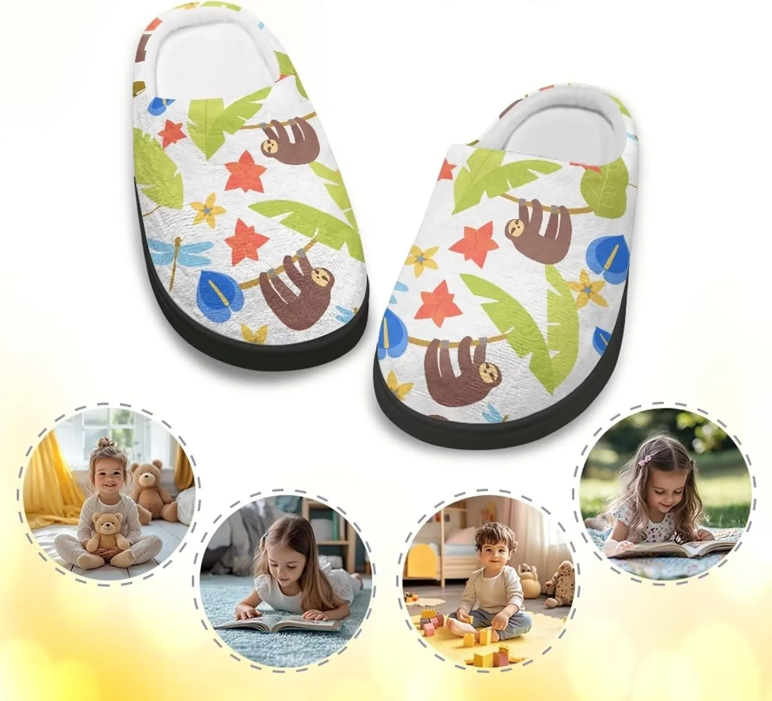 Kids Animal Cotton Slipper Winter Cozy House Outdoor Slipper Warm Plush Fuzzy Flannel Anti-Slip Slippers for Litter Kid US 9-15