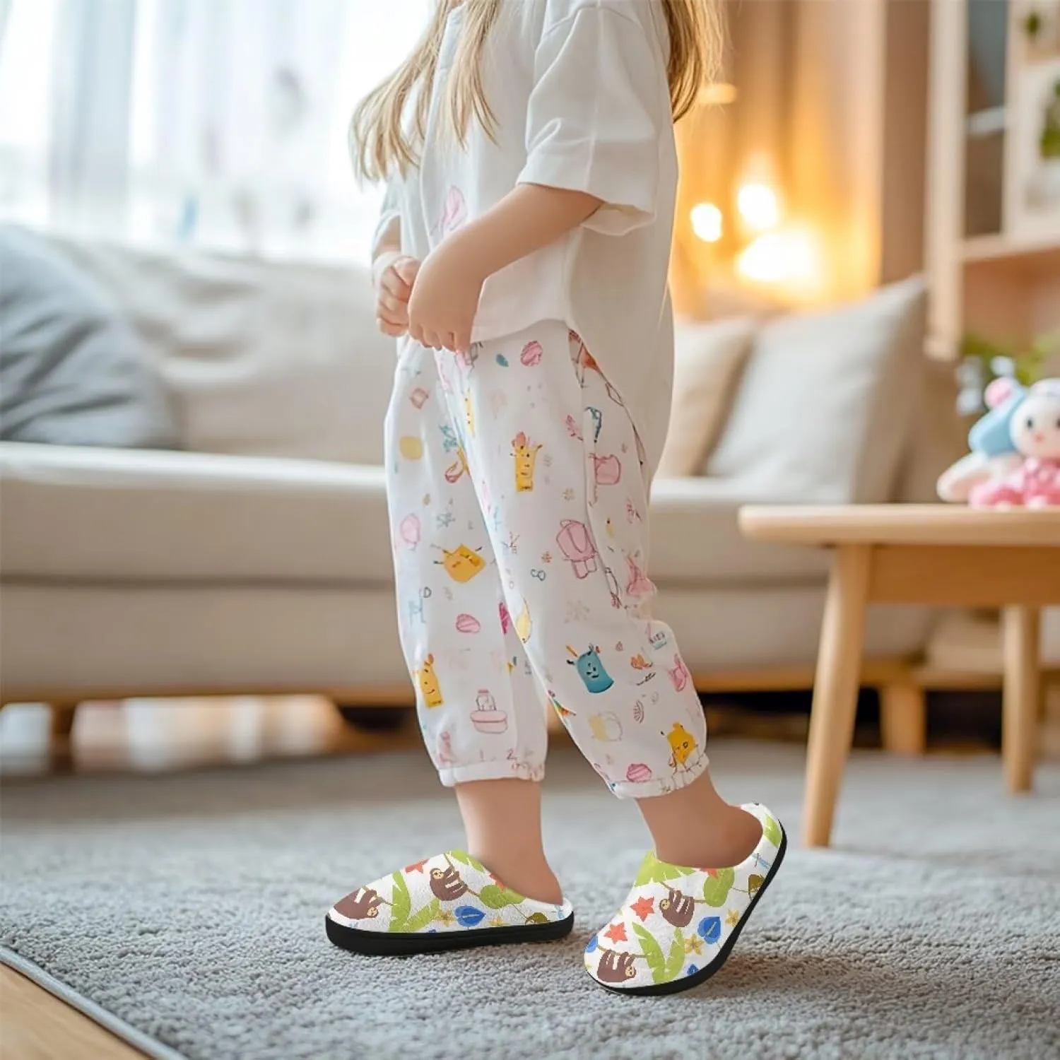 Kids Animal Cotton Slipper Winter Cozy House Outdoor Slipper Warm Plush Fuzzy Flannel Anti-Slip Slippers for Litter Kid US 9-15