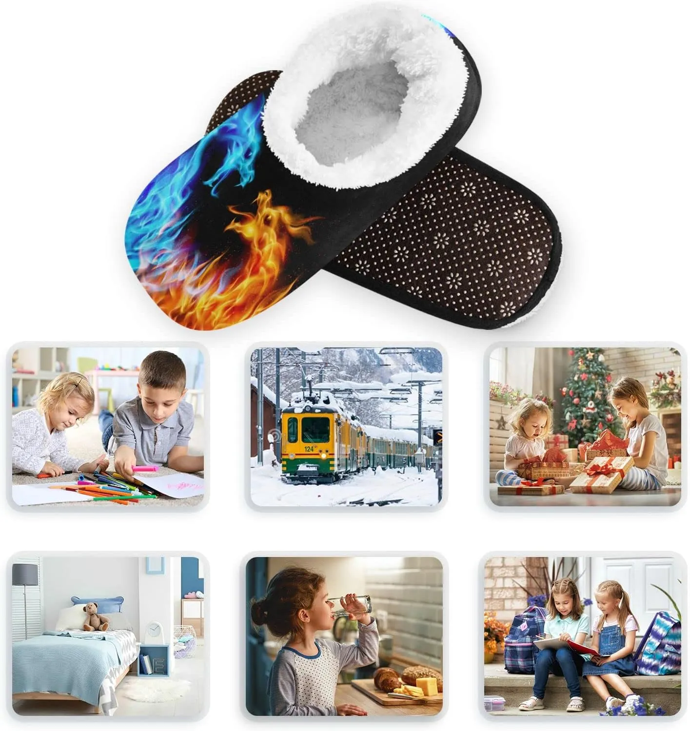 Kids Boys Girls Slippers Soft Memory Foam Indoor Toddler House Slipper Non Slip Spa Travel Household Shoes for Winter Home Bedroom Christmas Dragon Koala Mermaid Bees..