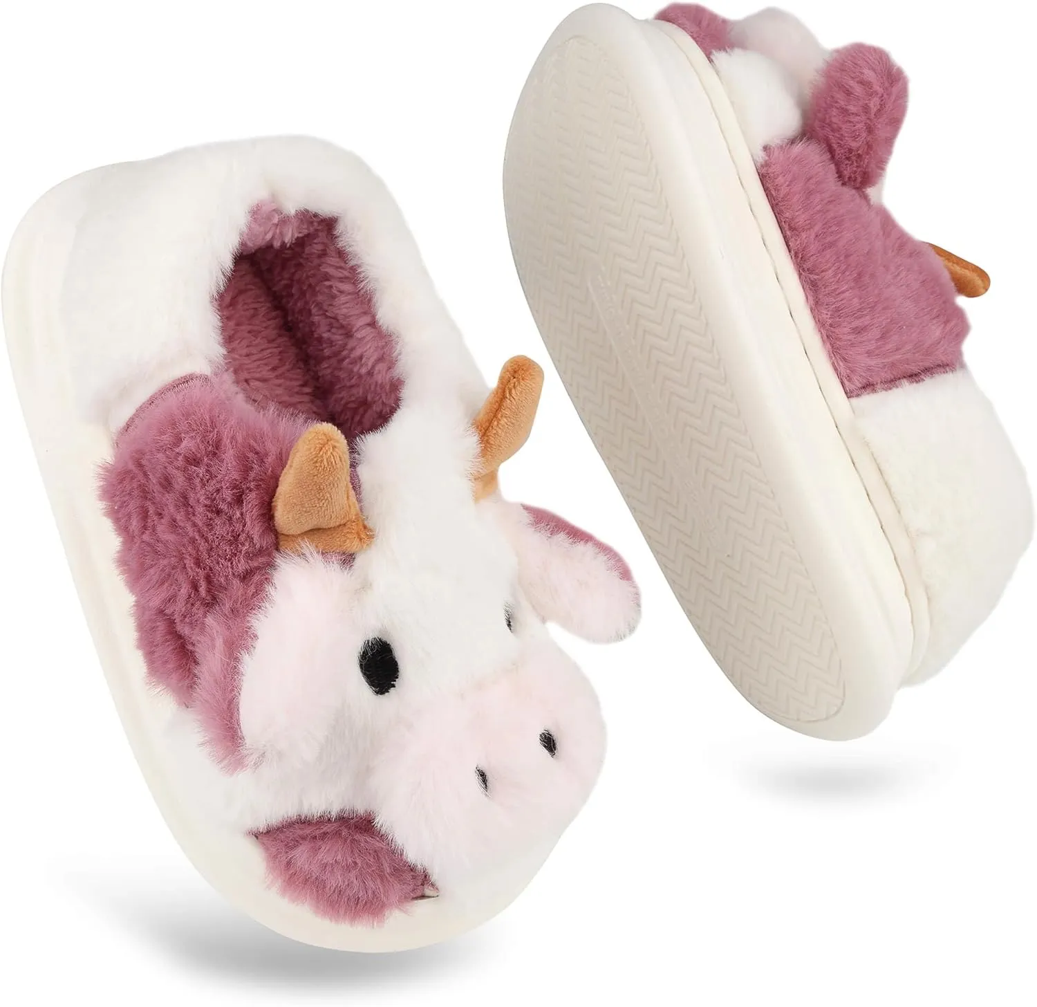 Kids Cow Slippers - Toddler Slippers for Boys & Girls, Cute Animal Design, Indoor/Outdoor Plush, Warm & Fuzzy, Memory Foam Insole