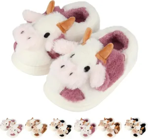 Kids Cow Slippers - Toddler Slippers for Boys & Girls, Cute Animal Design, Indoor/Outdoor Plush, Warm & Fuzzy, Memory Foam Insole