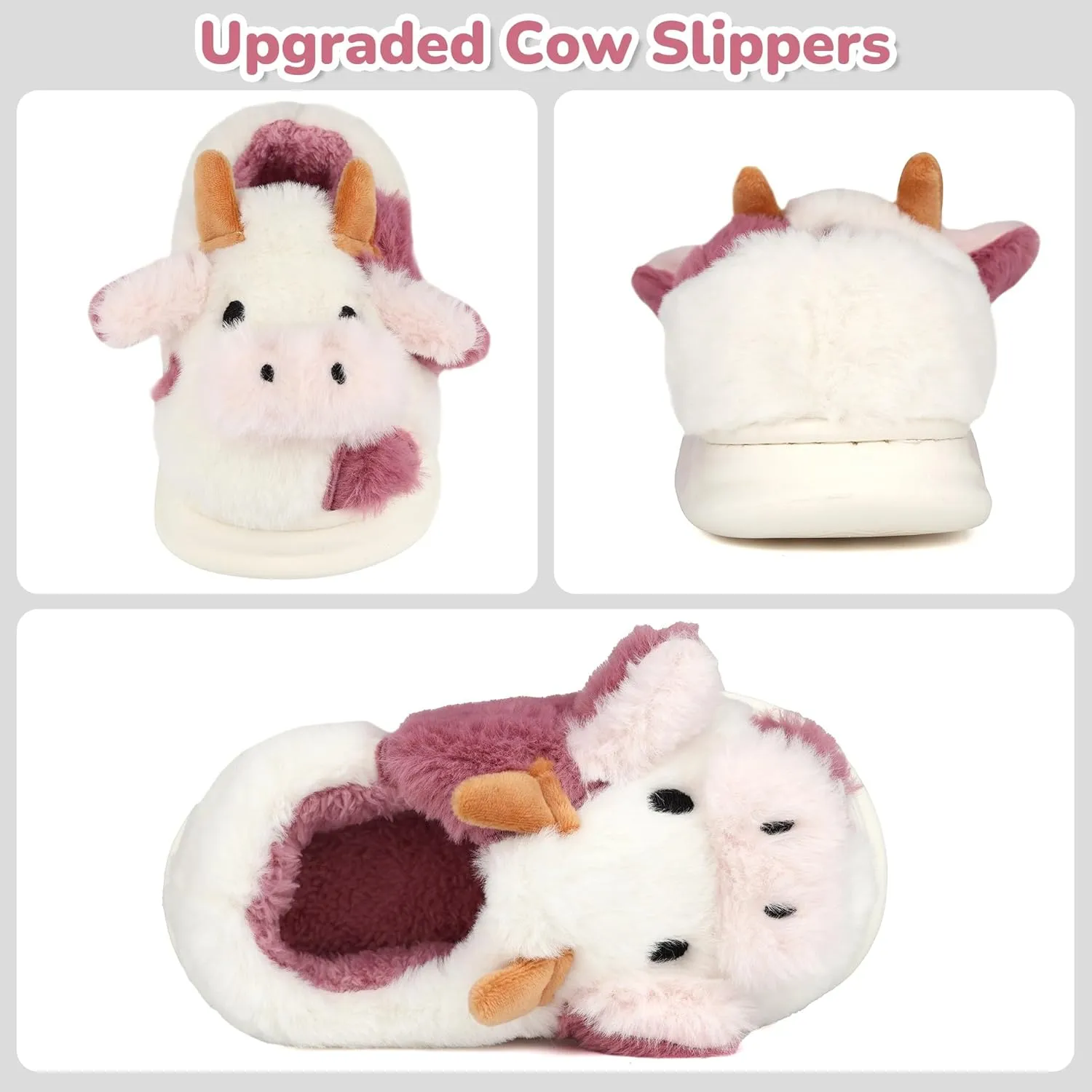 Kids Cow Slippers - Toddler Slippers for Boys & Girls, Cute Animal Design, Indoor/Outdoor Plush, Warm & Fuzzy, Memory Foam Insole
