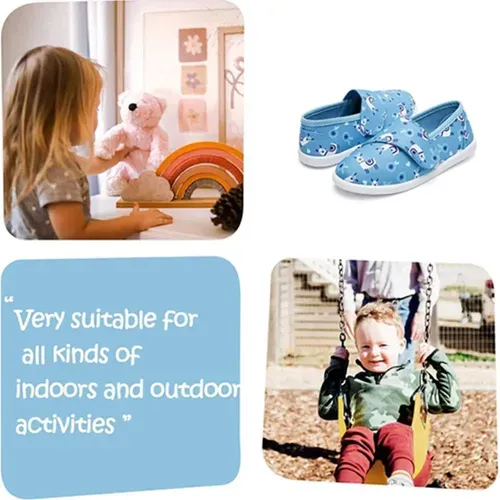 Kids Loafer Flat Slip On Canvas Sneakers Blue Alpaca - KKOMFORME