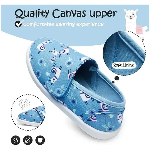 Kids Loafer Flat Slip On Canvas Sneakers Blue Alpaca - KKOMFORME
